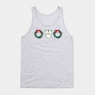 Christmas wreath and cat Santa. Tank Top